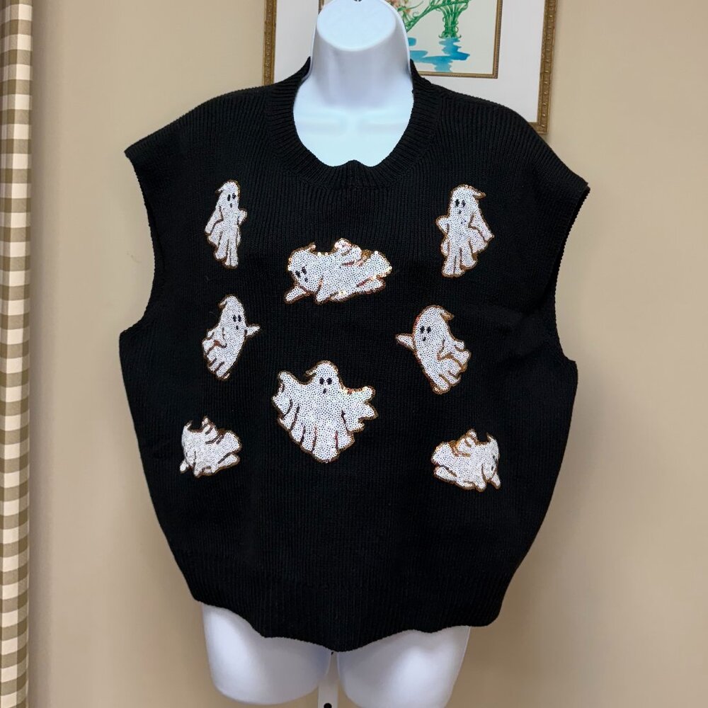 Cute Knit Ghost Sequin Sweater Vest